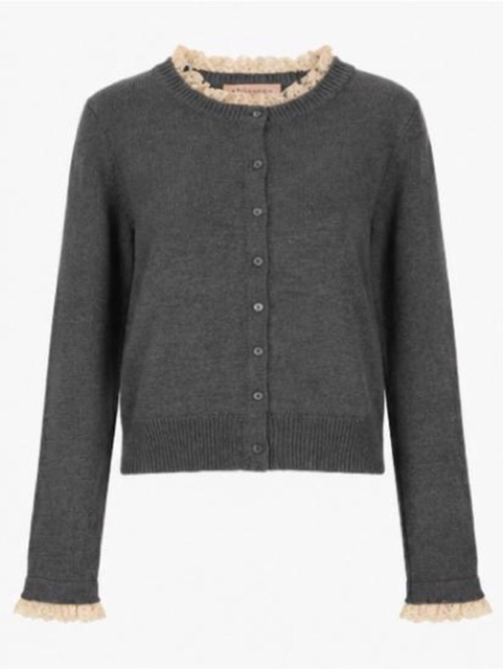 Philosophy Gray Cardigan with Cream Lace Trim